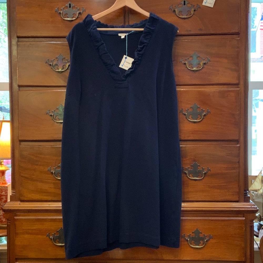 Talbots Navy Ruffle Neckline dress